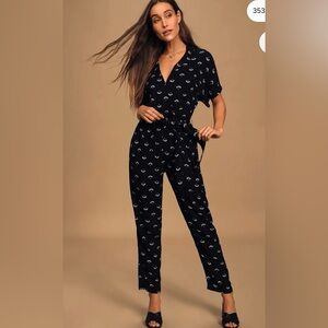 Lulus In A Blaze Of Glory Black Print Short Sleeve Jumpsuit Small NWT